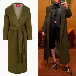 Staud Dakota Wool Alpaca Wrap Coat Shawl Sergeant Green Medium NWT